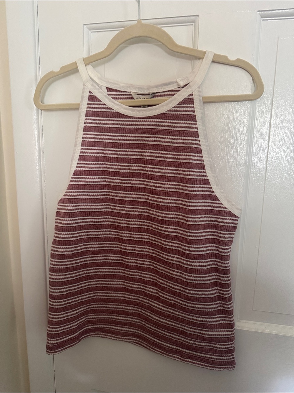 Lucky Brand Maroon & White Striped Ribbed High-Neck Tank